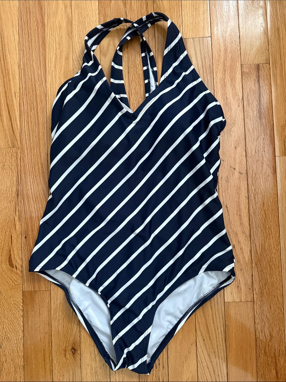 Kona Sol Navy and White Striped One-Piece Swimsuit